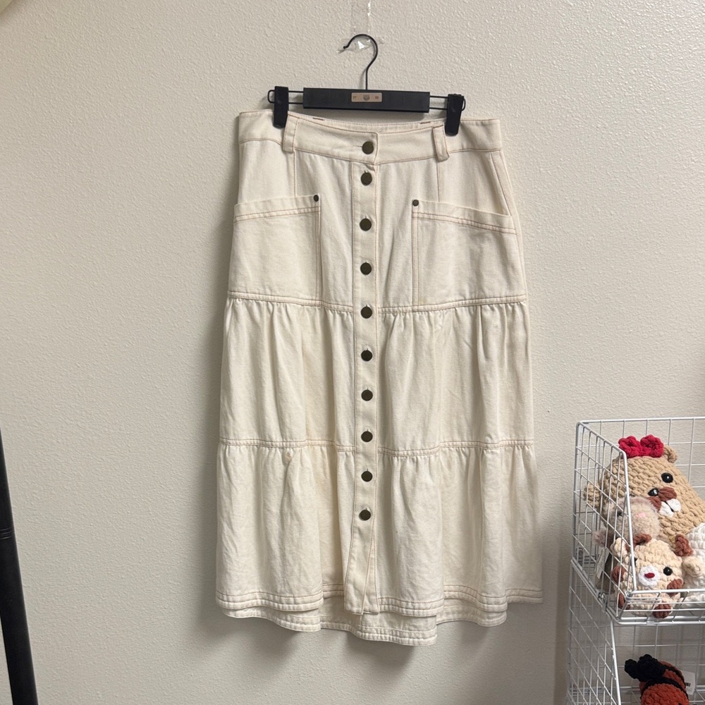 ME+EM Off-White Button-Front Midi Skirt